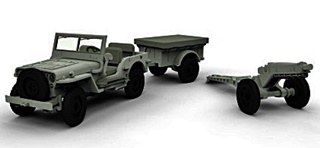ANGLETERRE JEEP WILLYS, REMORQUE ET CANON 1/72