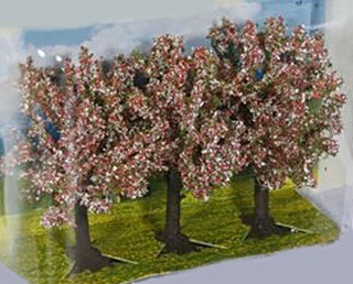 3 ARBRES FRUITIERS FLEURIS ROSES 8CM